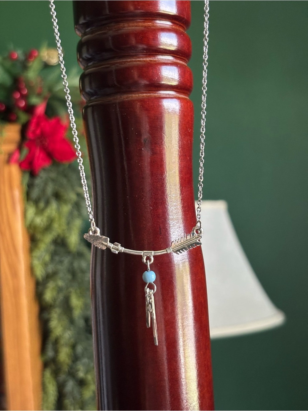 Silver Tone Rhodium Arrow Necklace